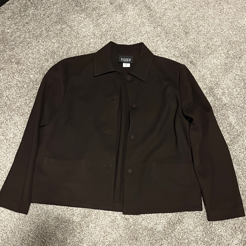 EILEEN FISHER LIGHTWEIGHT BOILED 100% WOOL CLASSIC COLLAR JACKET SIZE S